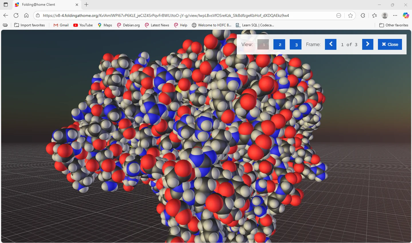 A 3D molecular model of a protein in the Folding@home viewer