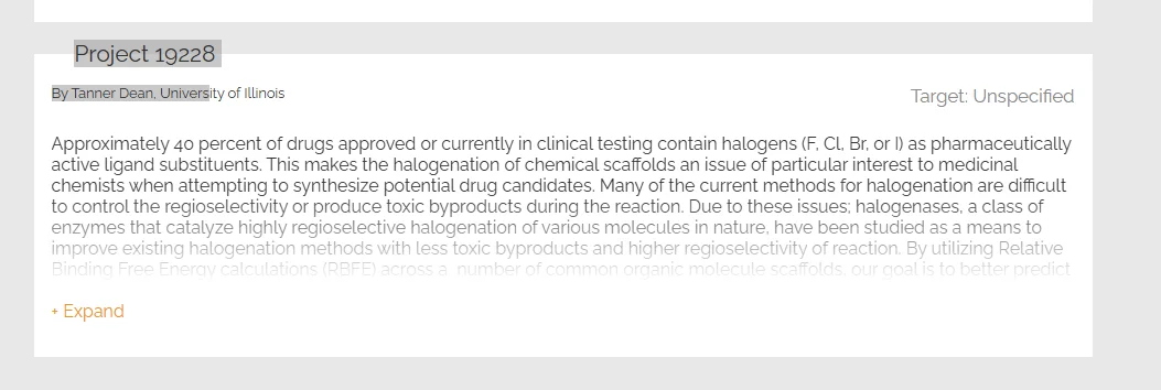 Screenshot of a Folding@home project description